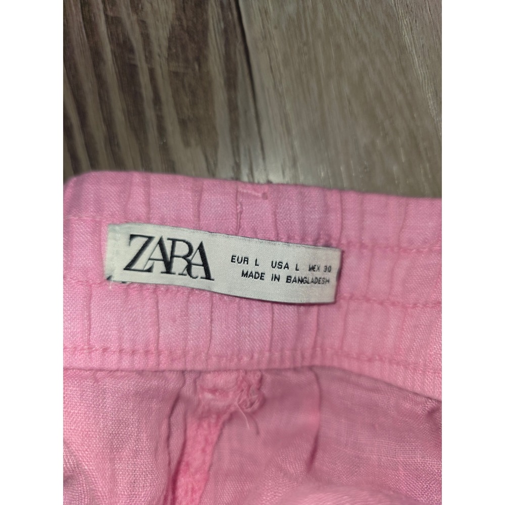 Zara Pink 100% Linen High Waisted Elastic Waist Shorts Womens Large - Picture 2 of 4